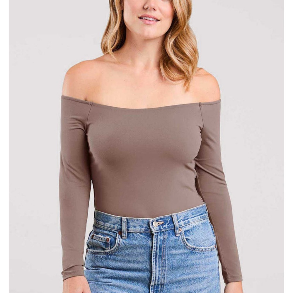 nuuds Off-Shoulder Brown Bodysuit